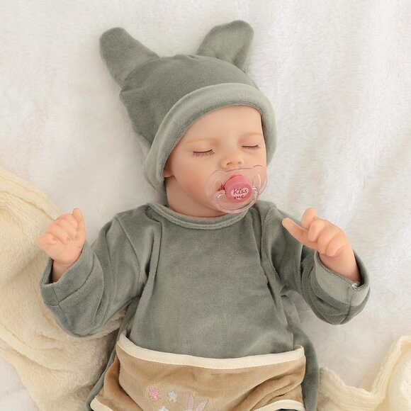 💫 Reborn Baby Dolls Green Soft Vinyl Limbs Cloth Body Poseable Close Eyes Kids - Picture 7 of 7